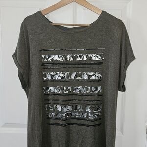 Apt. 9 Olive Short Sleeve Tee with Silver Stripe Detail